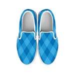 Ocean Blue Argyle Pattern Print White Slip On Shoes