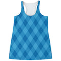 Ocean Blue Argyle Pattern Print Women's Racerback Tank Top