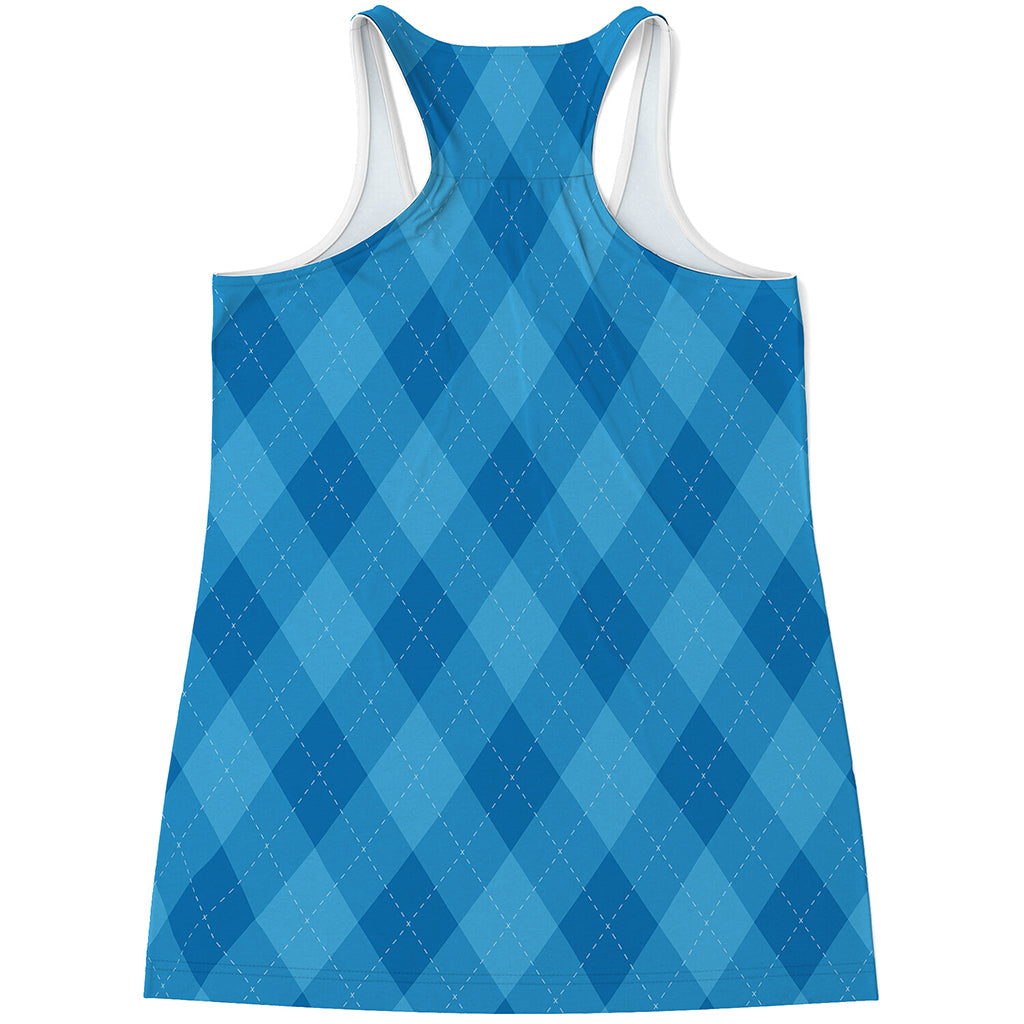 Ocean Blue Argyle Pattern Print Women's Racerback Tank Top