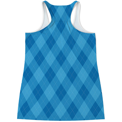Ocean Blue Argyle Pattern Print Women's Racerback Tank Top