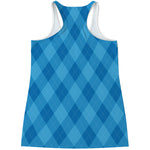 Ocean Blue Argyle Pattern Print Women's Racerback Tank Top