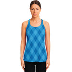 Ocean Blue Argyle Pattern Print Women's Racerback Tank Top
