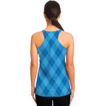 Ocean Blue Argyle Pattern Print Women's Racerback Tank Top
