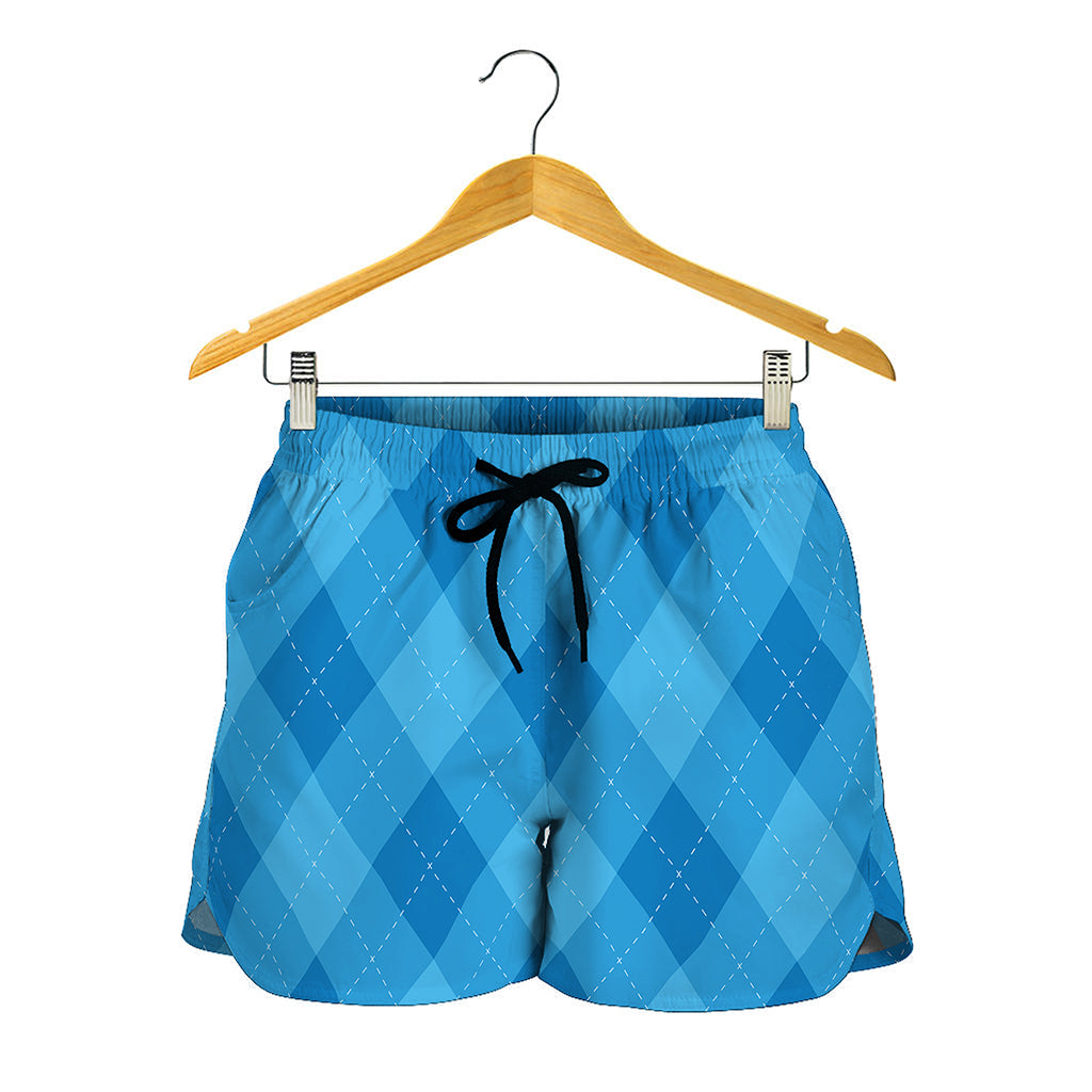 Ocean Blue Argyle Pattern Print Women's Shorts