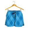 Ocean Blue Argyle Pattern Print Women's Shorts