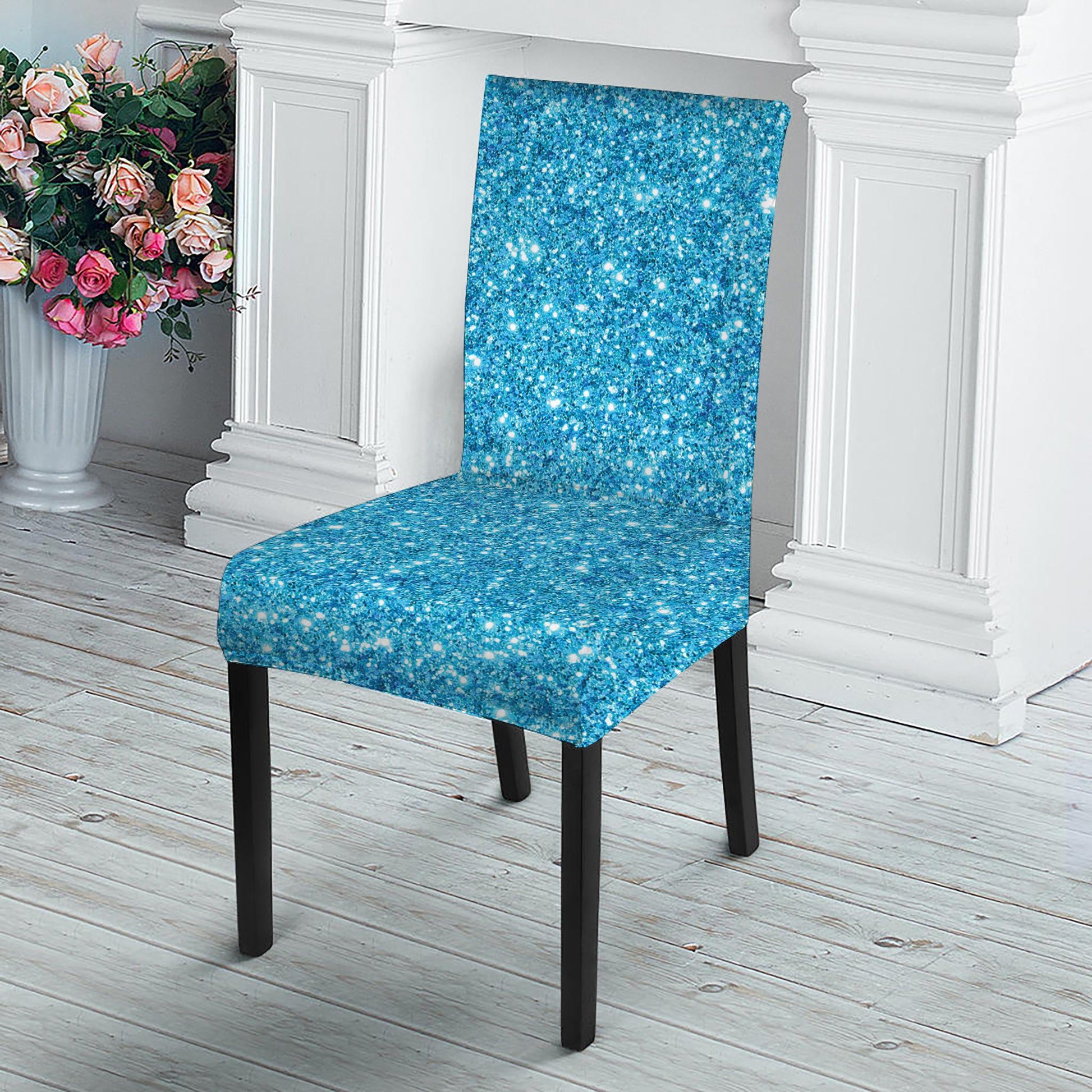 Ocean Blue Glitter Artwork Print Dining Chair Slipcover
