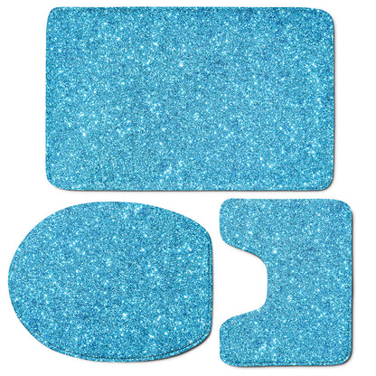 Ocean Blue Glitter Artwork Print (NOT Real Glitter) 3 Piece Bath Mat Set