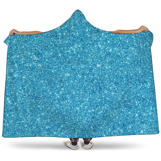 Ocean Blue Glitter Artwork Print (NOT Real Glitter) Hooded Blanket
