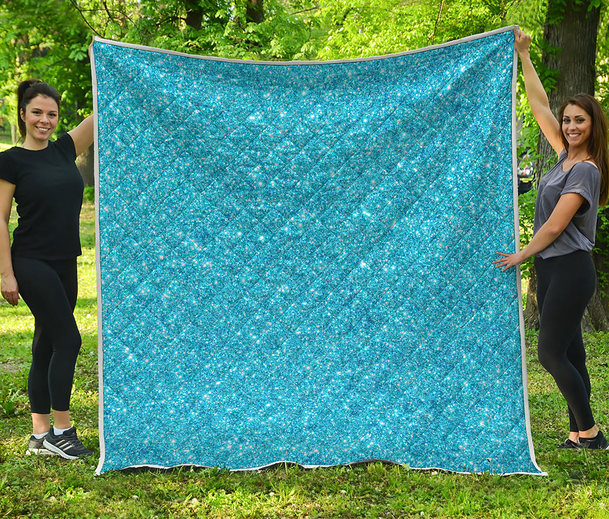 Ocean Blue Glitter Artwork Print (NOT Real Glitter) Quilt