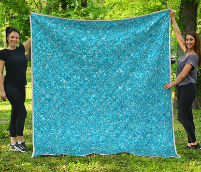 Ocean Blue Glitter Artwork Print (NOT Real Glitter) Quilt