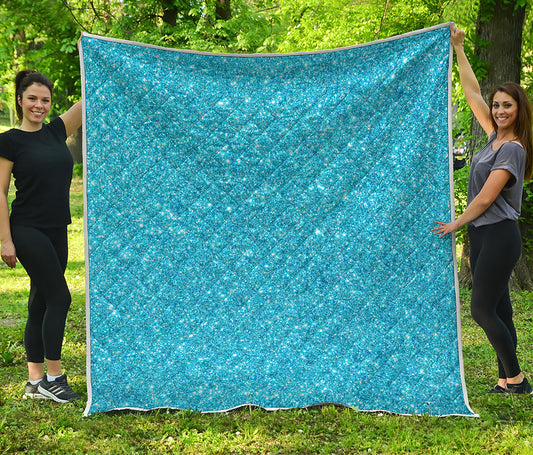 Ocean Blue Glitter Artwork Print (NOT Real Glitter) Quilt