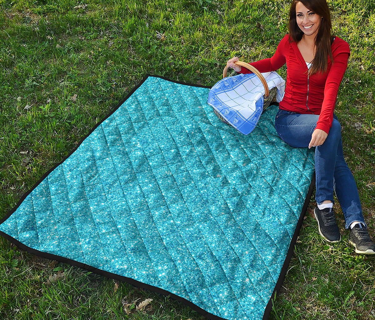 Ocean Blue Glitter Artwork Print (NOT Real Glitter) Quilt