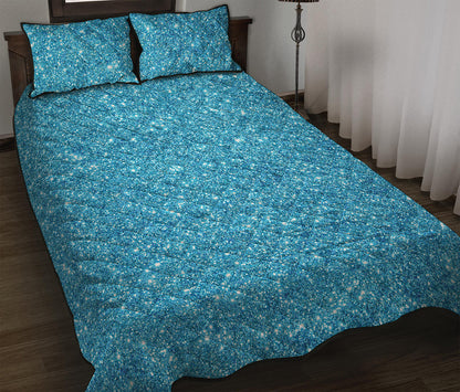 Ocean Blue Glitter Artwork Print (NOT Real Glitter) Quilt Bed Set