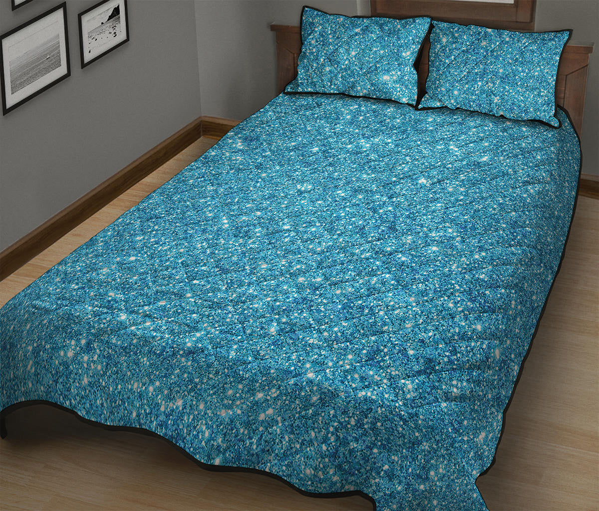 Ocean Blue Glitter Artwork Print (NOT Real Glitter) Quilt Bed Set