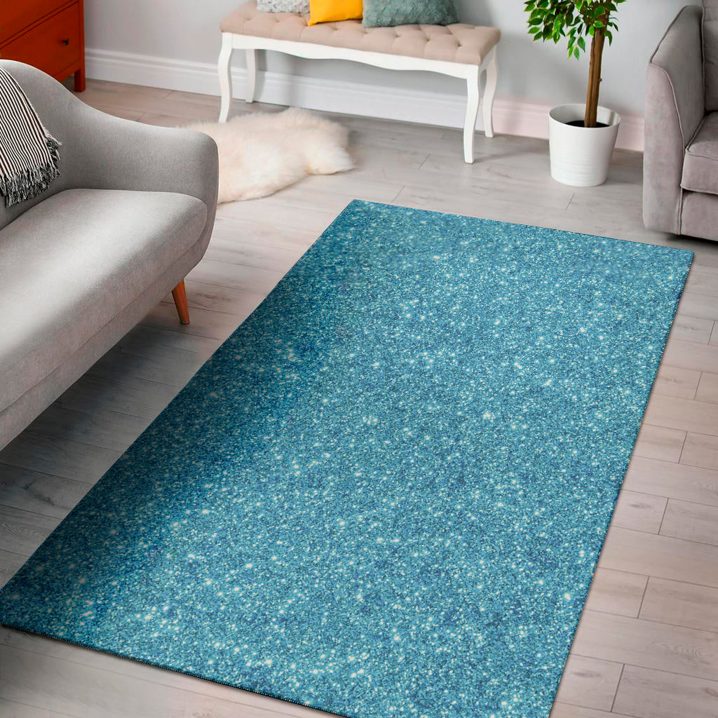 Ocean Blue Glitter Texture Print Area Rug