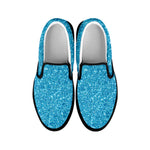 Ocean Blue Glitter Texture Print Black Slip On Shoes