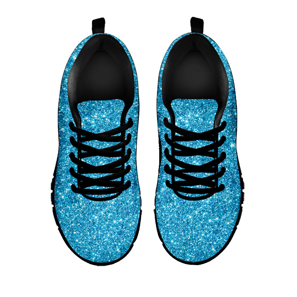 Ocean Blue Glitter Texture Print Black Sneakers