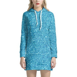 Ocean Blue Glitter Texture Print Hoodie Dress