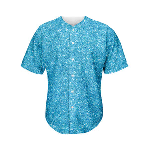 Ocean Blue Glitter Texture Print Men's Baseball Jersey