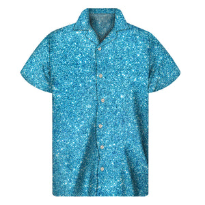 Ocean Blue Glitter Texture Print Men's Short Sleeve Shirt