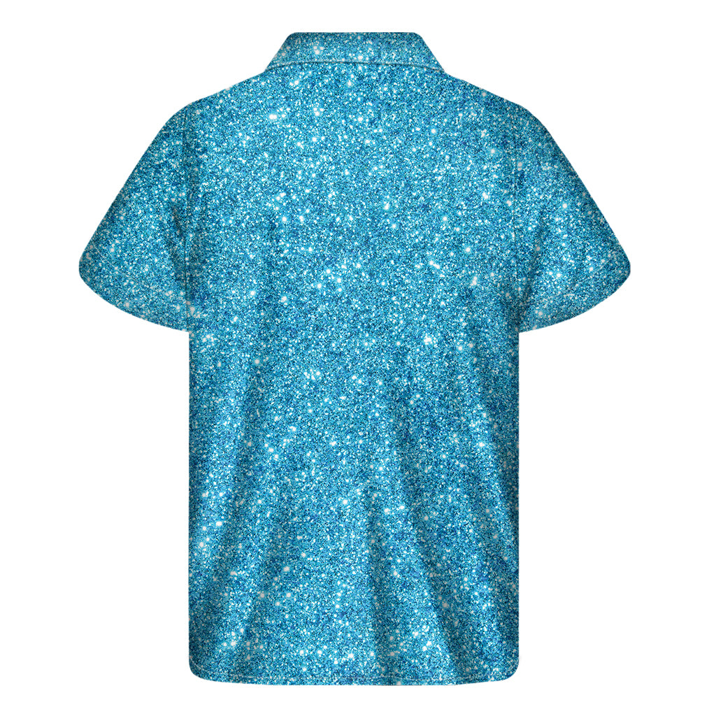 Ocean Blue Glitter Texture Print Men's Short Sleeve Shirt