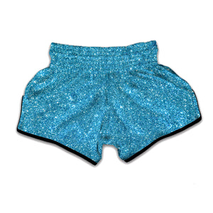 Ocean Blue Glitter Texture Print Muay Thai Boxing Shorts