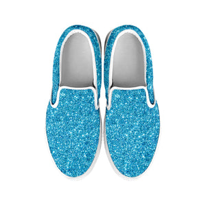 Ocean Blue Glitter Texture Print White Slip On Shoes