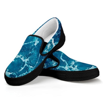 Ocean Surface Print Black Slip On Shoes