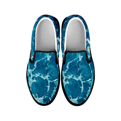 Ocean Surface Print Black Slip On Shoes
