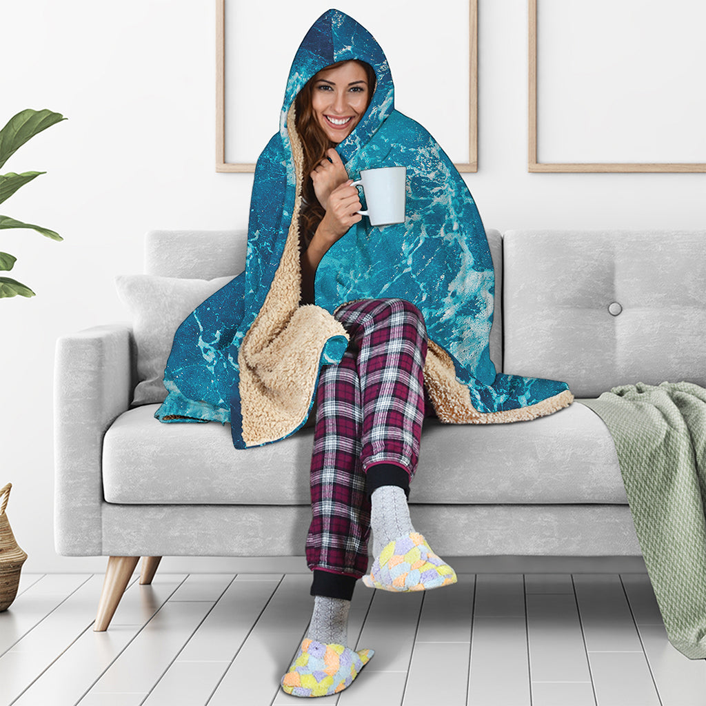 Ocean Surface Print Hooded Blanket