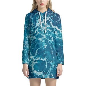 Ocean Surface Print Hoodie Dress