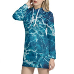 Ocean Surface Print Hoodie Dress