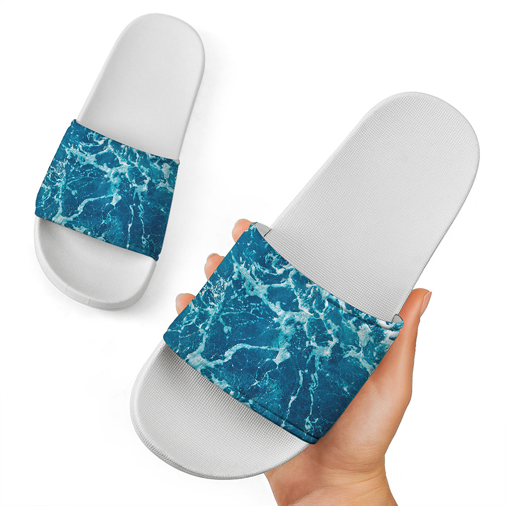 Ocean Surface Print White Slide Sandals