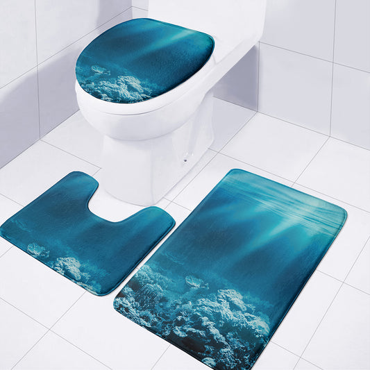 Ocean Underwater Print 3 Piece Bath Mat Set