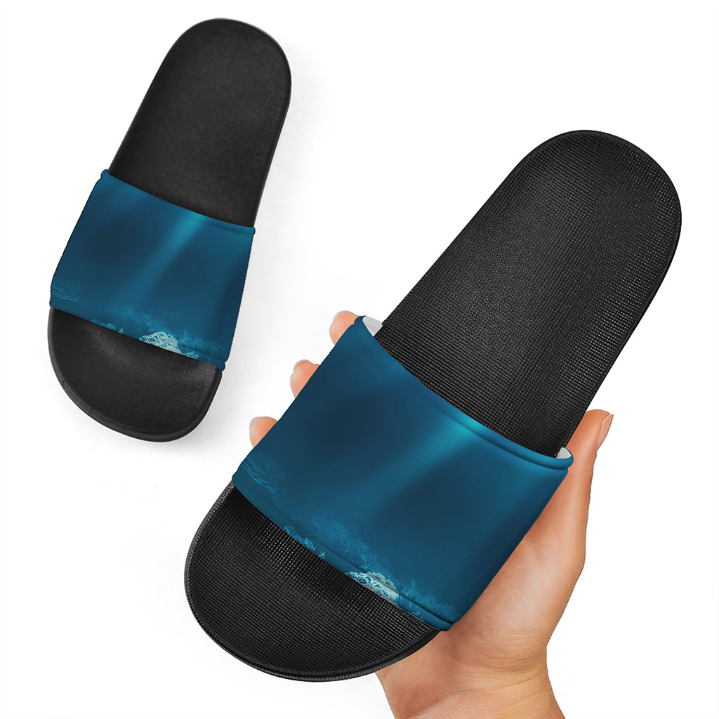 Ocean Underwater Print Black Slide Sandals