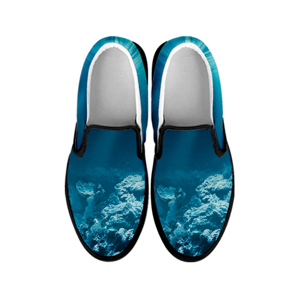 Ocean Underwater Print Black Slip On Shoes