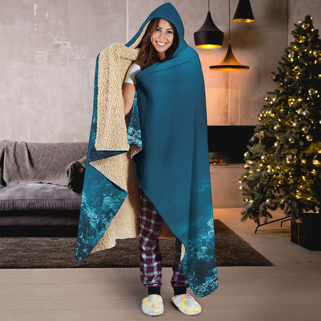 Ocean Underwater Print Hooded Blanket
