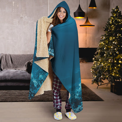Ocean Underwater Print Hooded Blanket