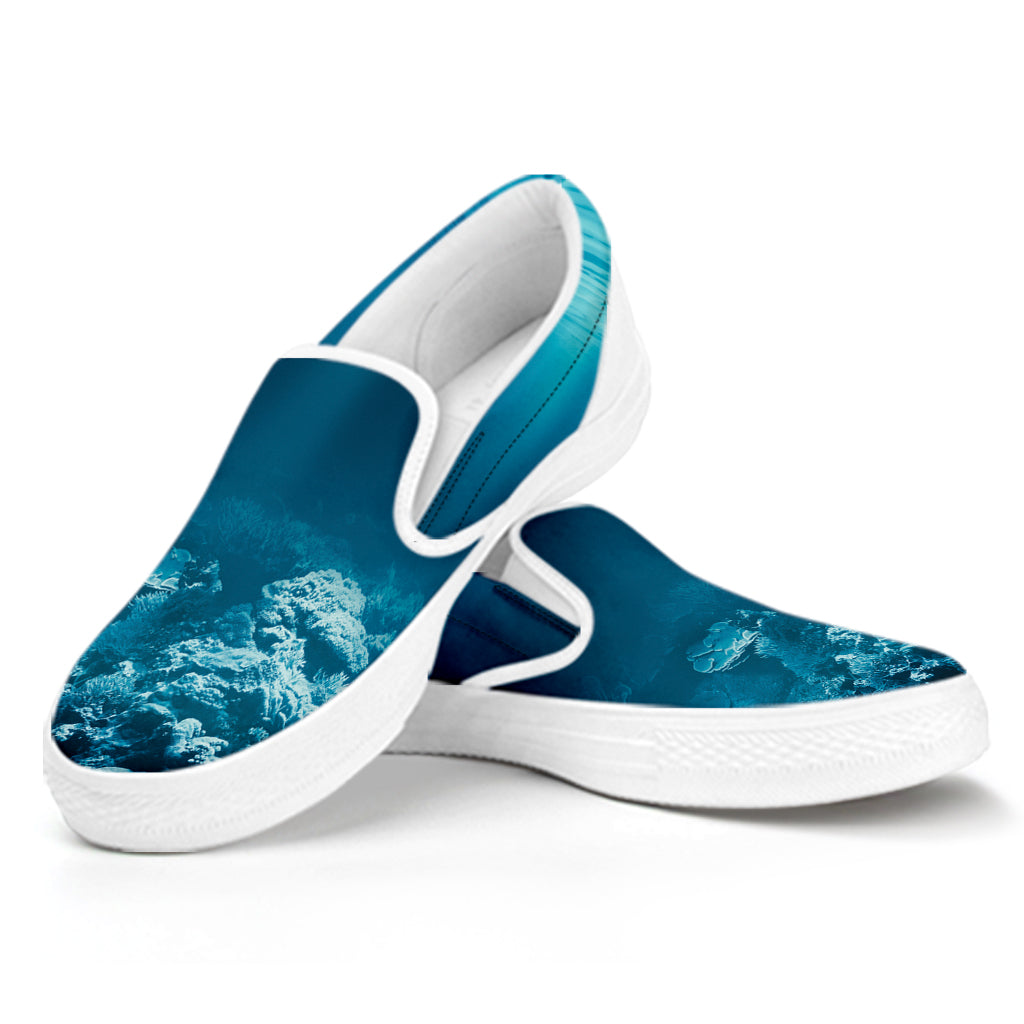 Ocean Underwater Print White Slip On Shoes