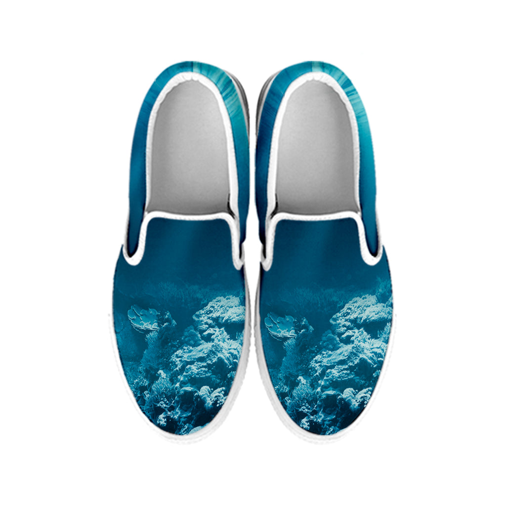 Ocean Underwater Print White Slip On Shoes