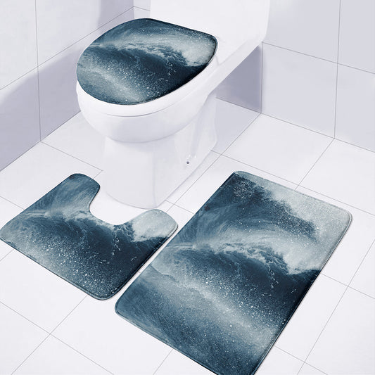 Ocean Wave Print 3 Piece Bath Mat Set