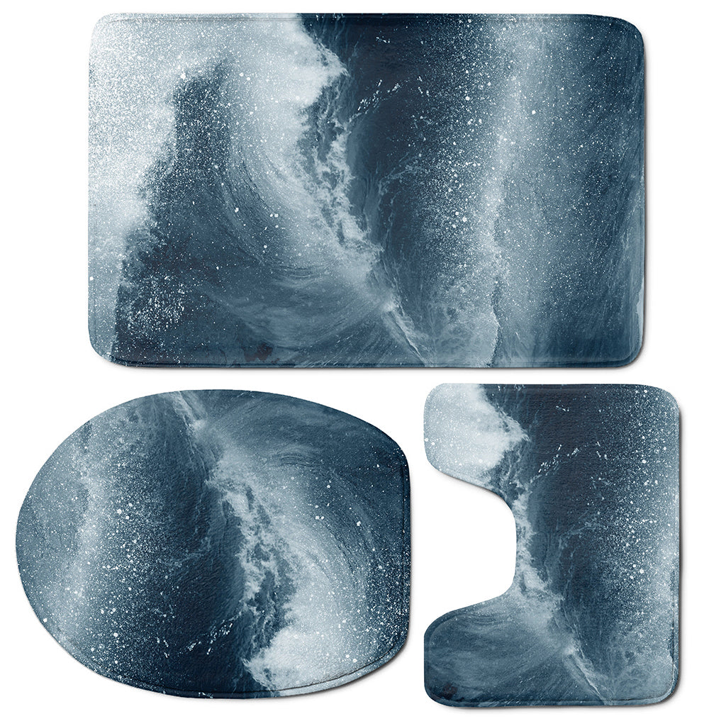 Ocean Wave Print 3 Piece Bath Mat Set