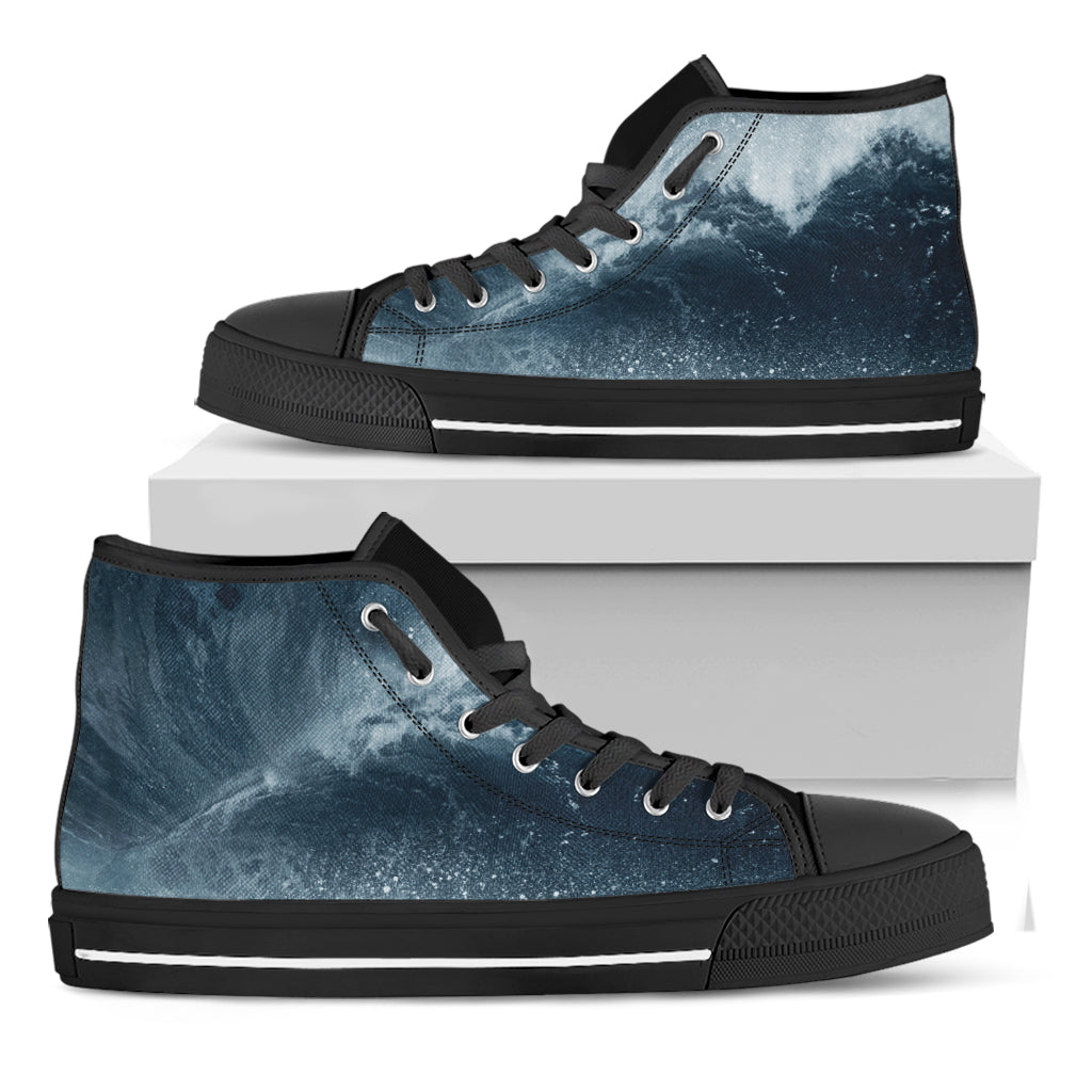 Ocean Wave Print Black High Top Shoes