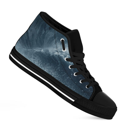 Ocean Wave Print Black High Top Shoes