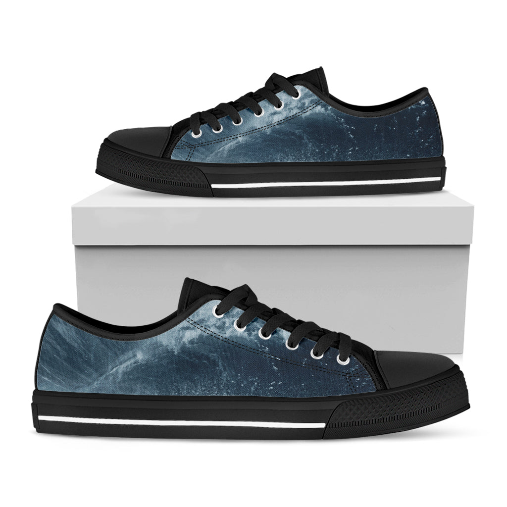 Ocean Wave Print Black Low Top Shoes