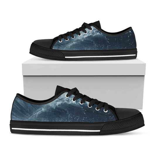 Ocean Wave Print Black Low Top Shoes
