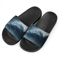 Ocean Wave Print Black Slide Sandals