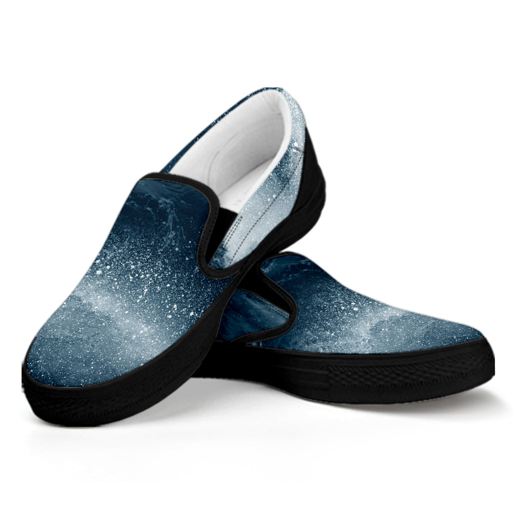 Ocean Wave Print Black Slip On Shoes