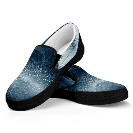 Ocean Wave Print Black Slip On Shoes