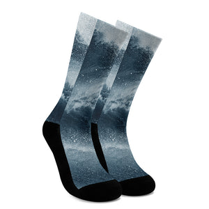 Ocean Wave Print Crew Socks